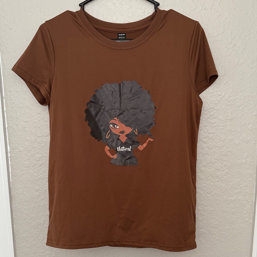 SHEIN Brown Graphic Short Sleeve Tee